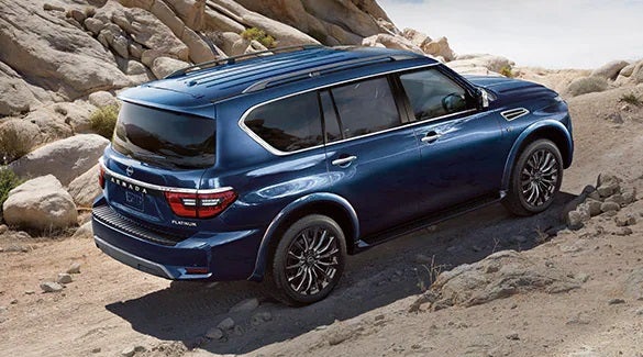 2023 Nissan Armada ascending off road hill illustrating body-on-frame construction. | Nationwide Nissan in Timonium MD