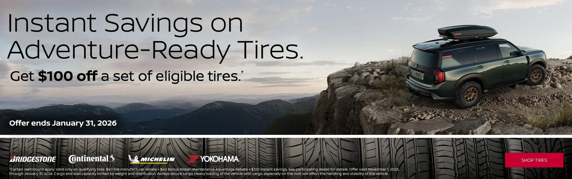 Save $100 on set of 4 Tires